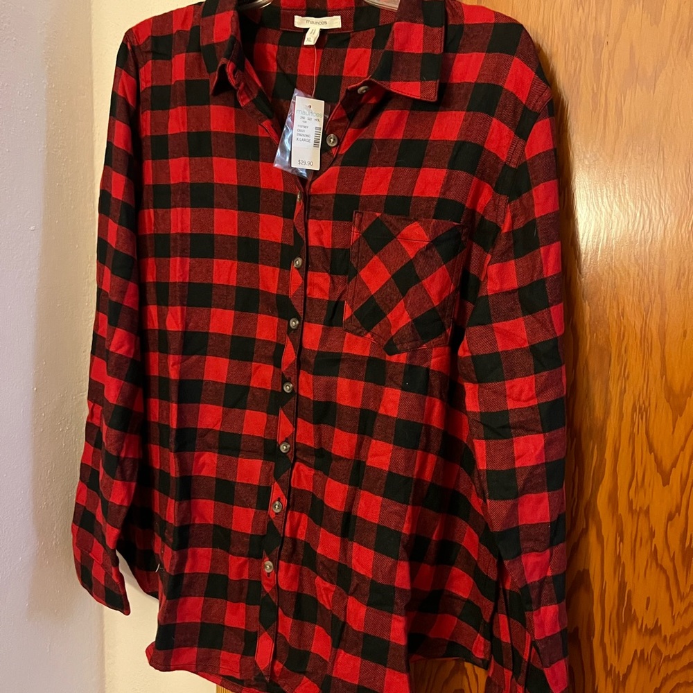 Maurices XL Red and Black Button-Down Flannel Shirt